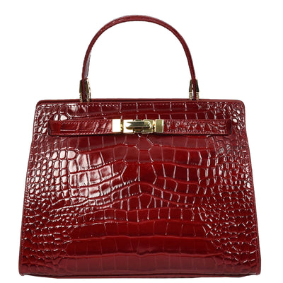 Women's Real Leather Handbag Small Organiser Top-Handle Handbag Camille Red ( Min Order From 10/Pcs )