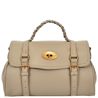 Womens Real Leather Handbag Classic Satchel Top-Handle Style Greta Gray (Min Order From 10Pcs)