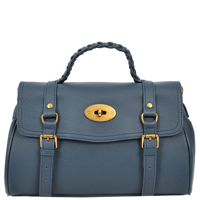 Womens Real Leather Handbag Classic Satchel Top-Handle Style Greta Blue (Min Order From 10Pcs)