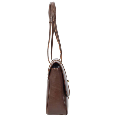 Women's Real Leather Shoulder Bag Classic Mid Size Handbag Simone Brown  (Min Order From 10Pcs)