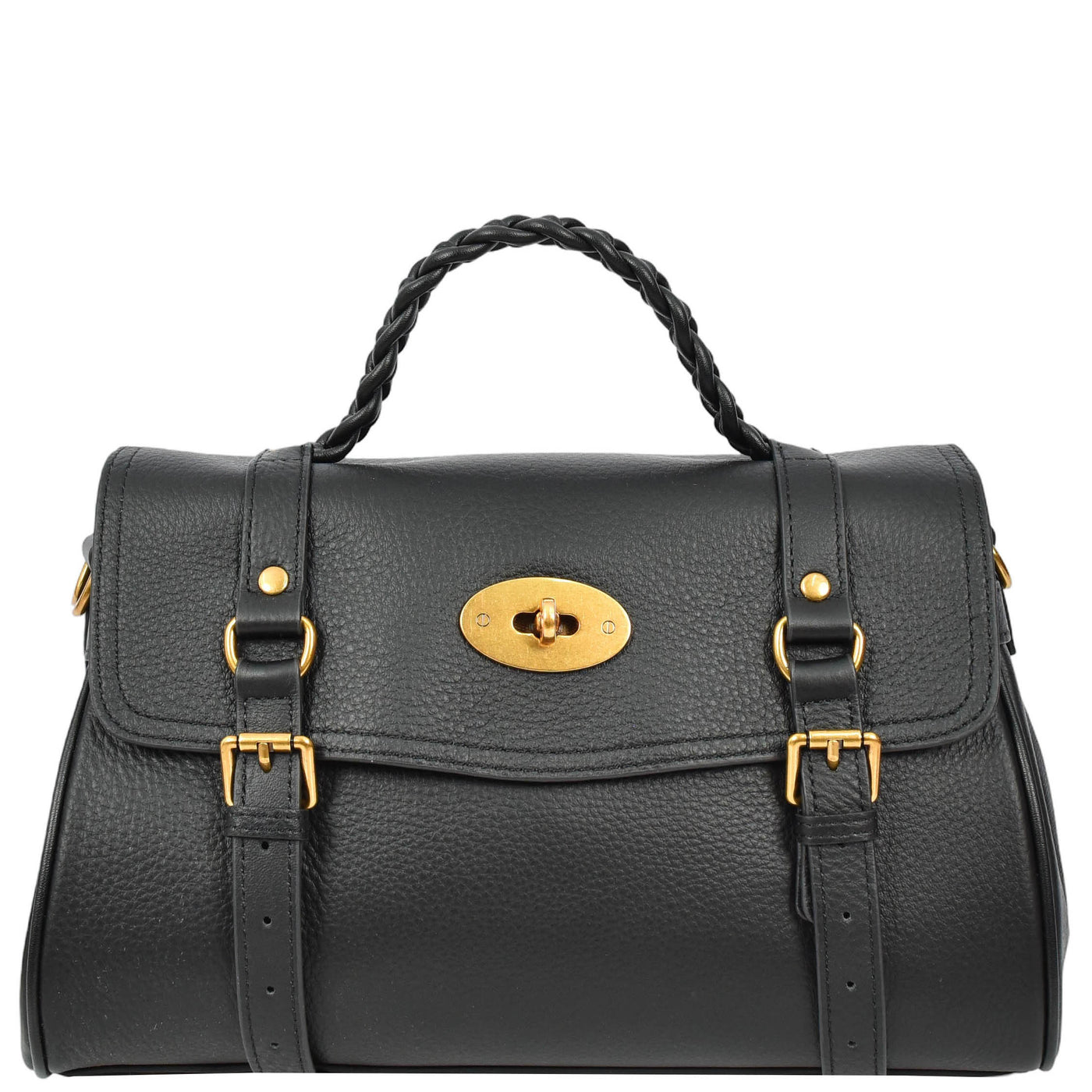 Womens Real Leather Handbag Classic Satchel Top-Handle Style Greta Black (Min Order From 10Pcs)