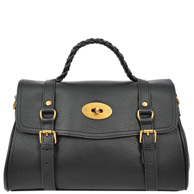 Womens Real Leather Handbag Classic Satchel Top-Handle Style Greta Black (Min Order From 10Pcs)