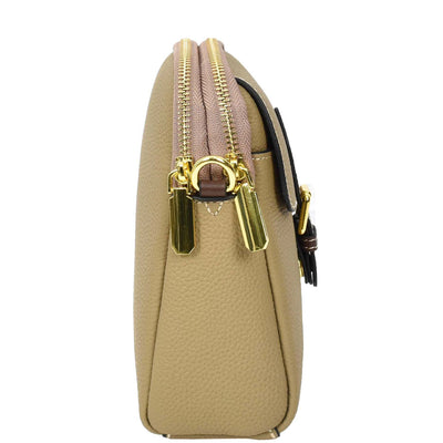 Women's Real Leather Cross Body Bag Small Size Sling Pouch Elizabeth Beige (Min Order From 10Pcs)