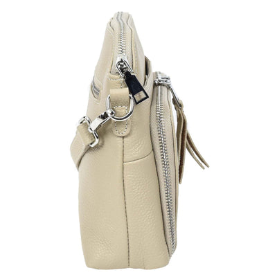 Womens Real Leather Cross Body Bag Classic Sling Style Skye Beige (Min Order From 10Pcs)