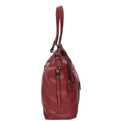 Women's Leather Tote Shoulder Handbag Evelyn Red ( Min Order From 10/Pcs )