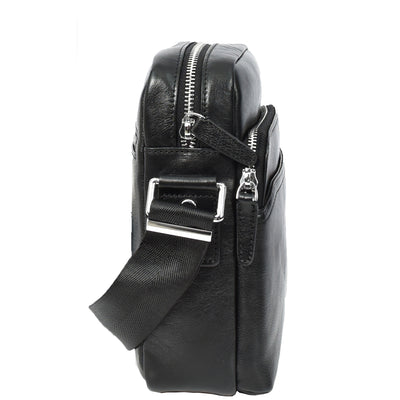 Mens Real Leather Cross Body Bag Small Size Travel Pouch Hanoi Black (Min Order From 10Pcs)