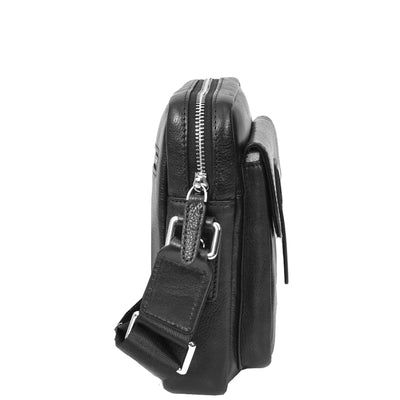 Mens Real Leather Cross Body Bag Small Size Travel Pouch Malmo Black (Min Order From 10Pcs)