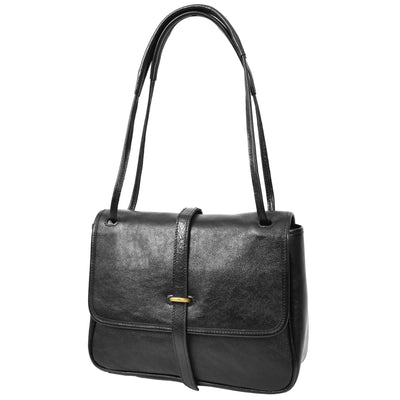 Women's Real Leather Shoulder Bag Classic Mid Size Handbag Simone Black  (Min Order From 10Pcs)