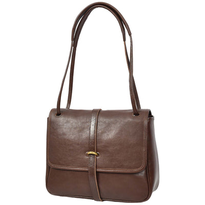 Women's Real Leather Shoulder Bag Classic Mid Size Handbag Simone Brown  (Min Order From 10Pcs)