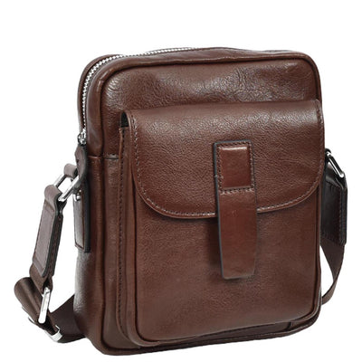 Mens Real Leather Cross Body Bag Small Size Travel Pouch Malmo Brown (Min Order From 10Pcs)