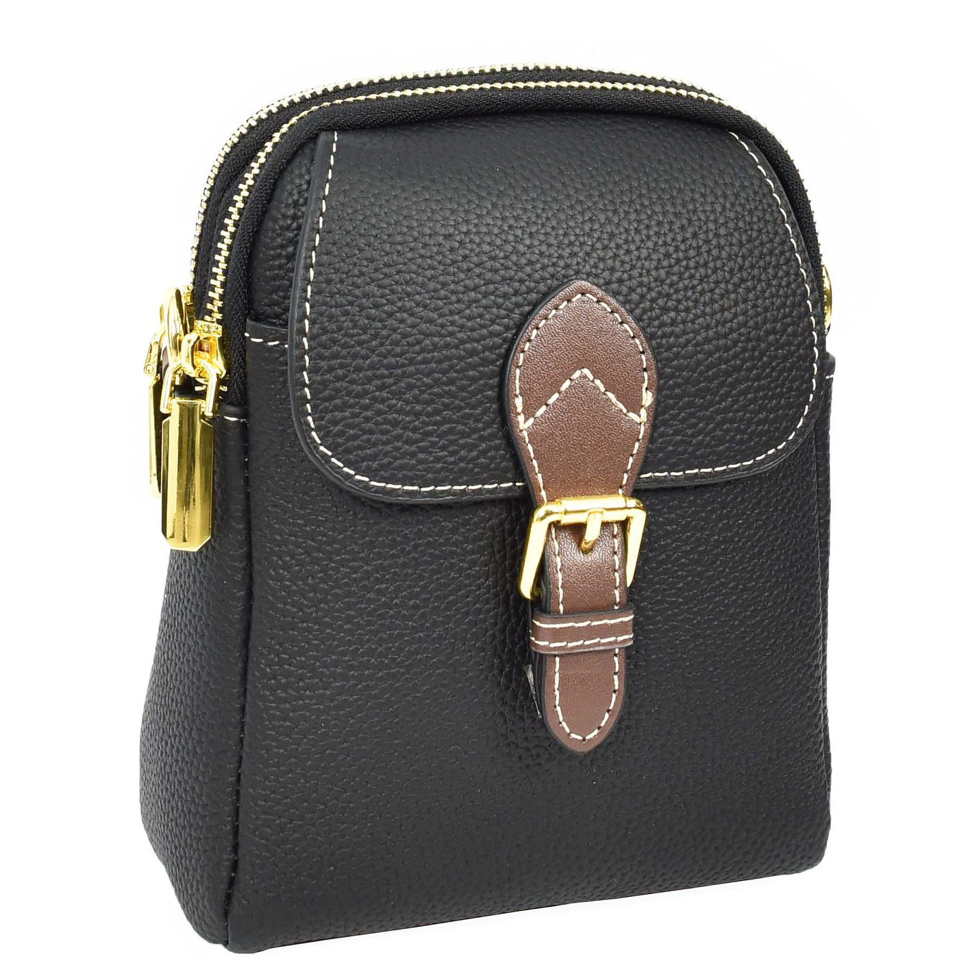 Women's Real Leather Cross Body Bag Small Size Sling Pouch Elizabeth Black (Min Order From 10Pcs)