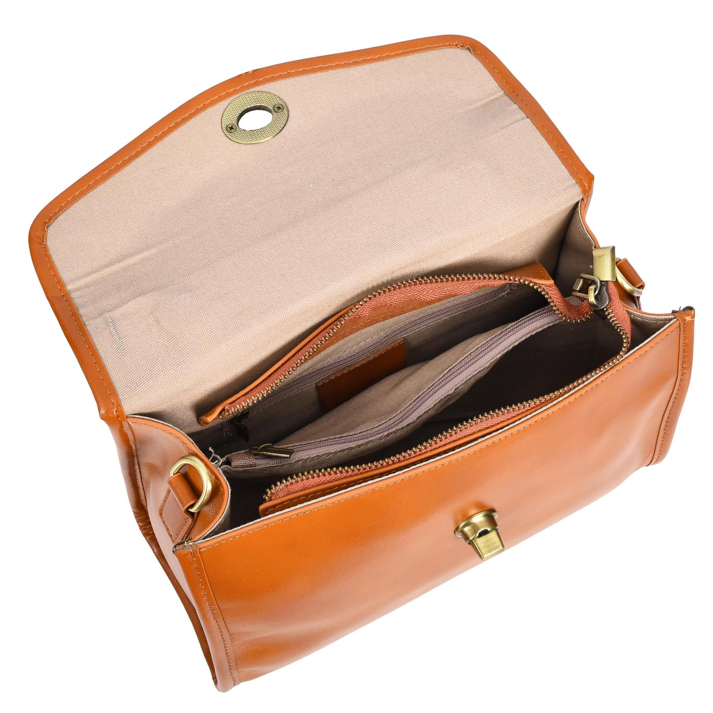 Women's Real Leather Handbag Small Cross Body Shoulder Bag Havana Tan  ( Min Order From 10/Pcs )