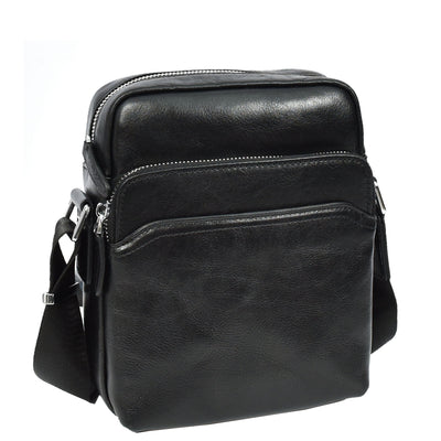 Mens Real Leather Cross Body Bag Small Size Travel Pouch Hanoi Black (Min Order From 10Pcs)