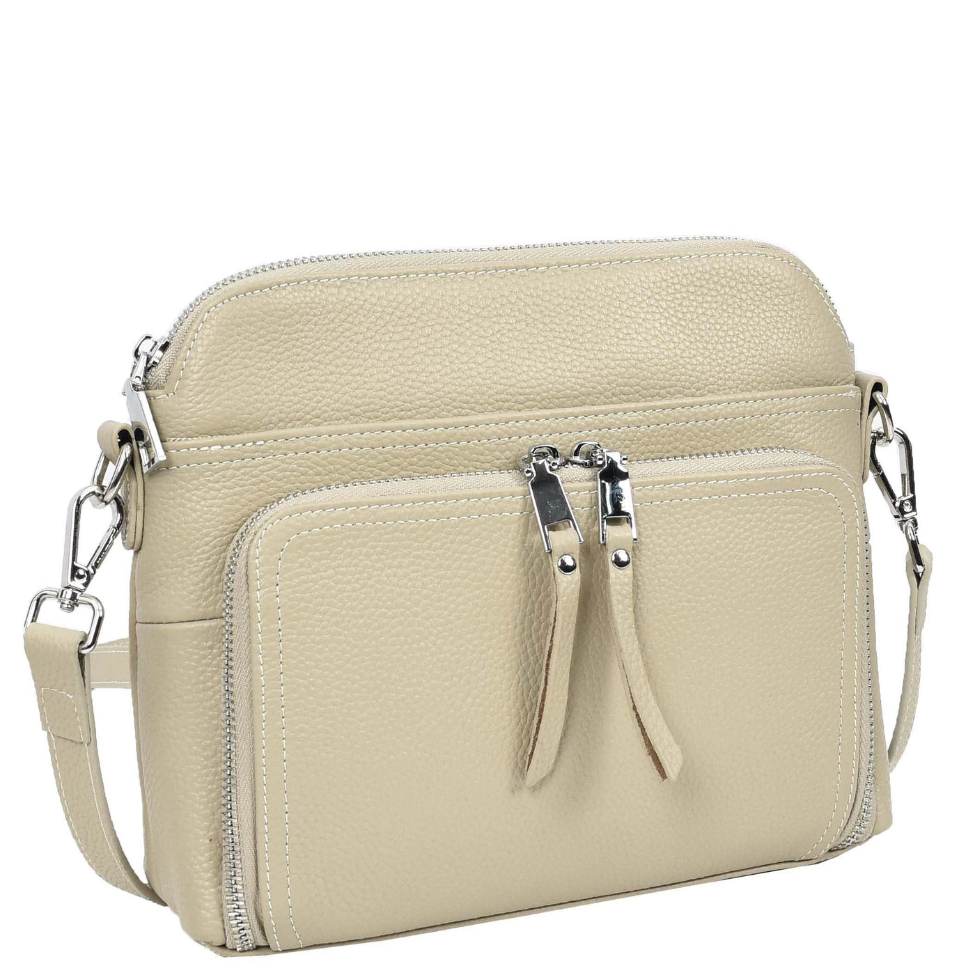 Womens Real Leather Cross Body Bag Classic Sling Style Skye Beige (Min Order From 10Pcs)