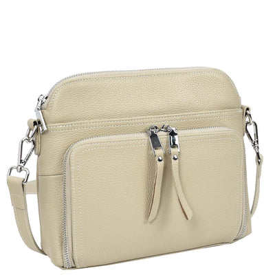 Womens Real Leather Cross Body Bag Classic Sling Style Skye Beige (Min Order From 10Pcs)