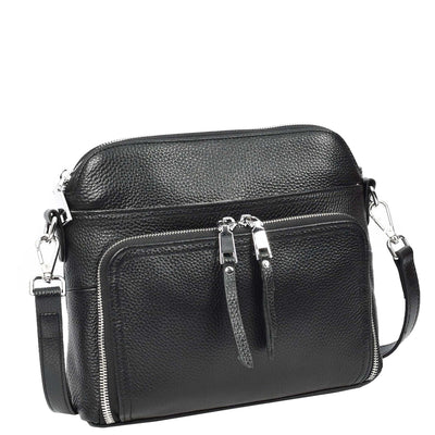 Womens Real Leather Cross Body Bag Classic Sling Style Skye Black (Min Order From 10Pcs)