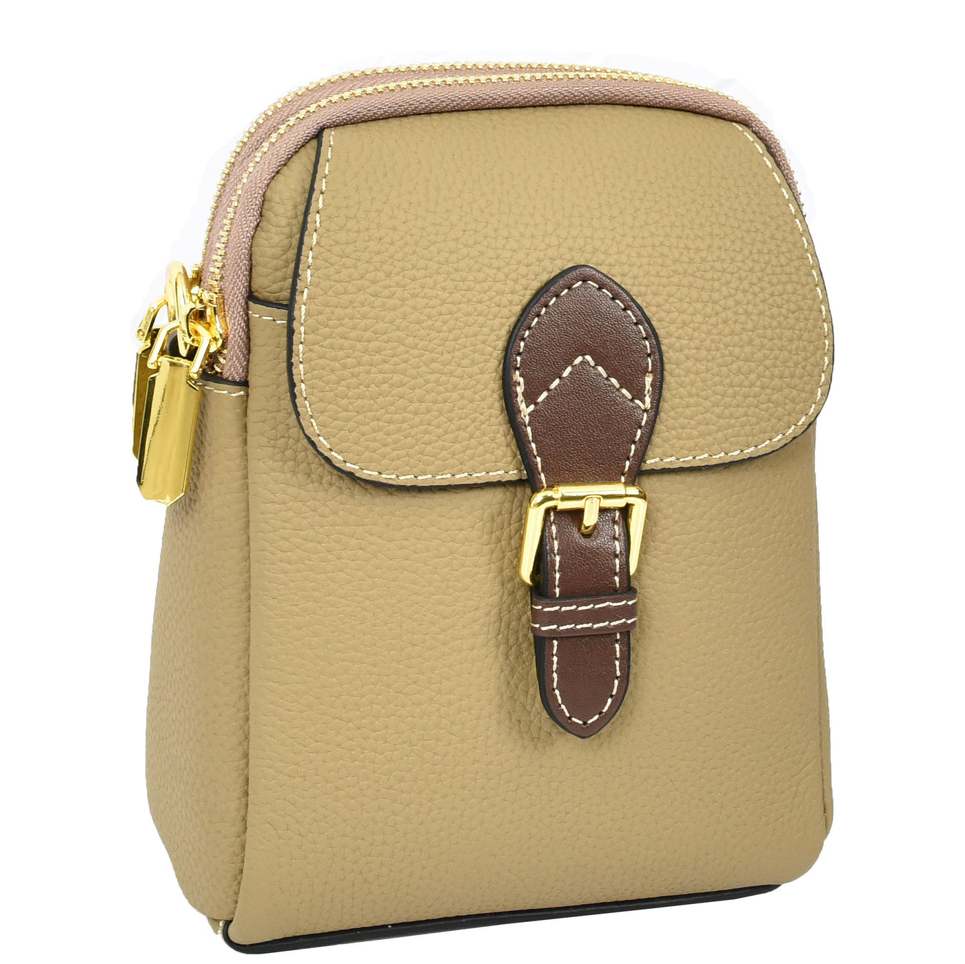 Women's Real Leather Cross Body Bag Small Size Sling Pouch Elizabeth Beige (Min Order From 10Pcs)