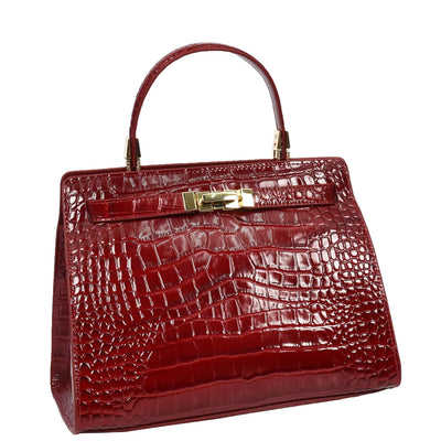 Women's Real Leather Handbag Small Organiser Top-Handle Handbag Camille Red ( Min Order From 10/Pcs )