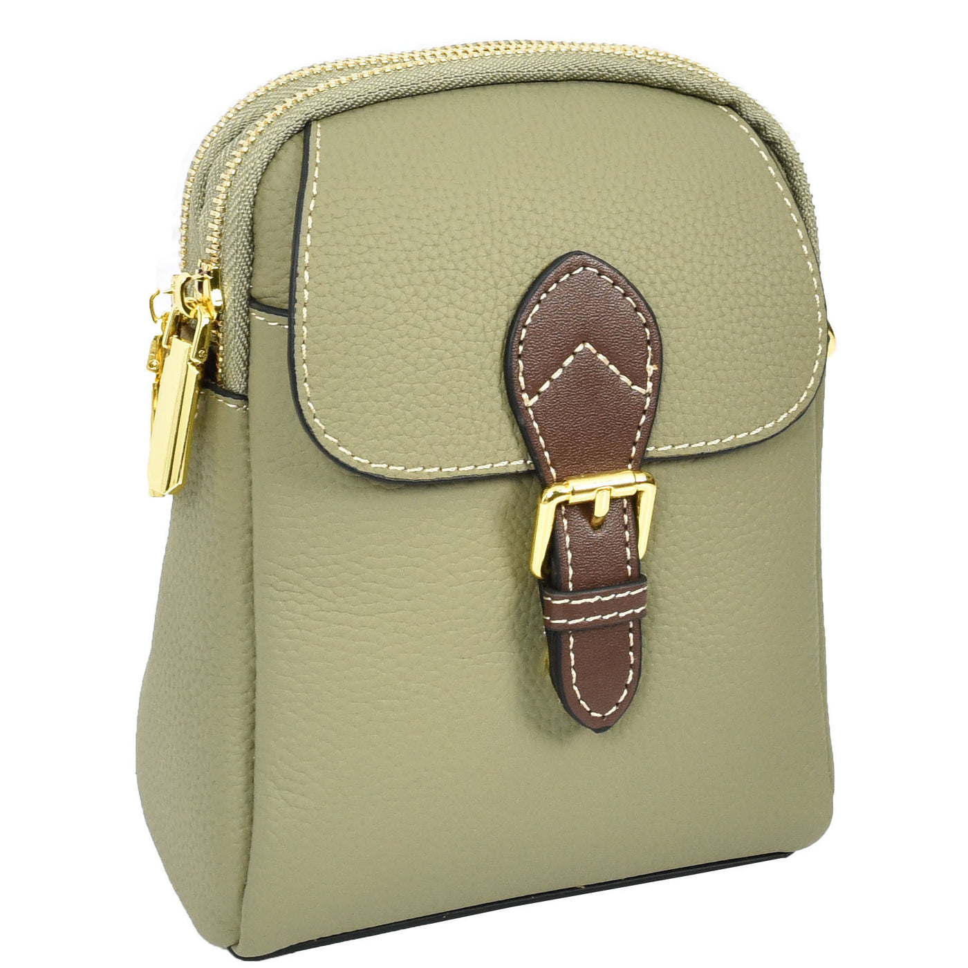 Women's Real Leather Cross Body Bag Small Size Sling Pouch Elizabeth Green (Min Order From 10Pcs)