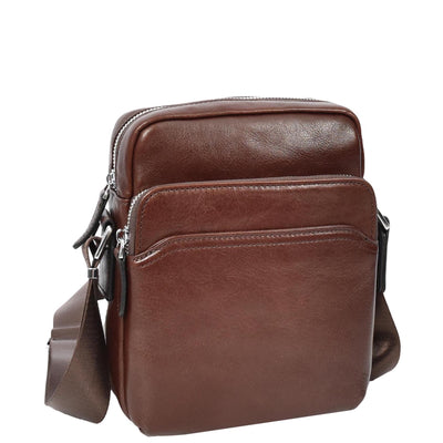 Mens Real Leather Cross Body Bag Small Size Travel Pouch Hanoi Brown (Min Order From 10Pcs)