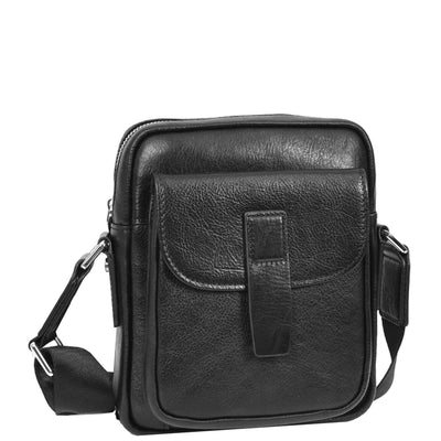 Mens Real Leather Cross Body Bag Small Size Travel Pouch Malmo Black (Min Order From 10Pcs)
