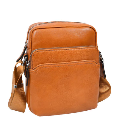 Mens Real Leather Cross Body Bag Small Size Travel Pouch Hanoi Tan (Min Order From 10Pcs)