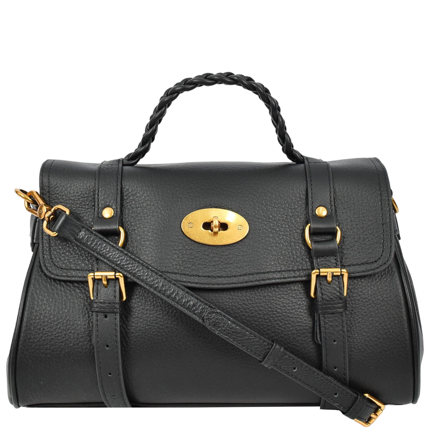 Womens Real Leather Handbag Classic Satchel Top-Handle Style Greta Black (Min Order From 10Pcs)