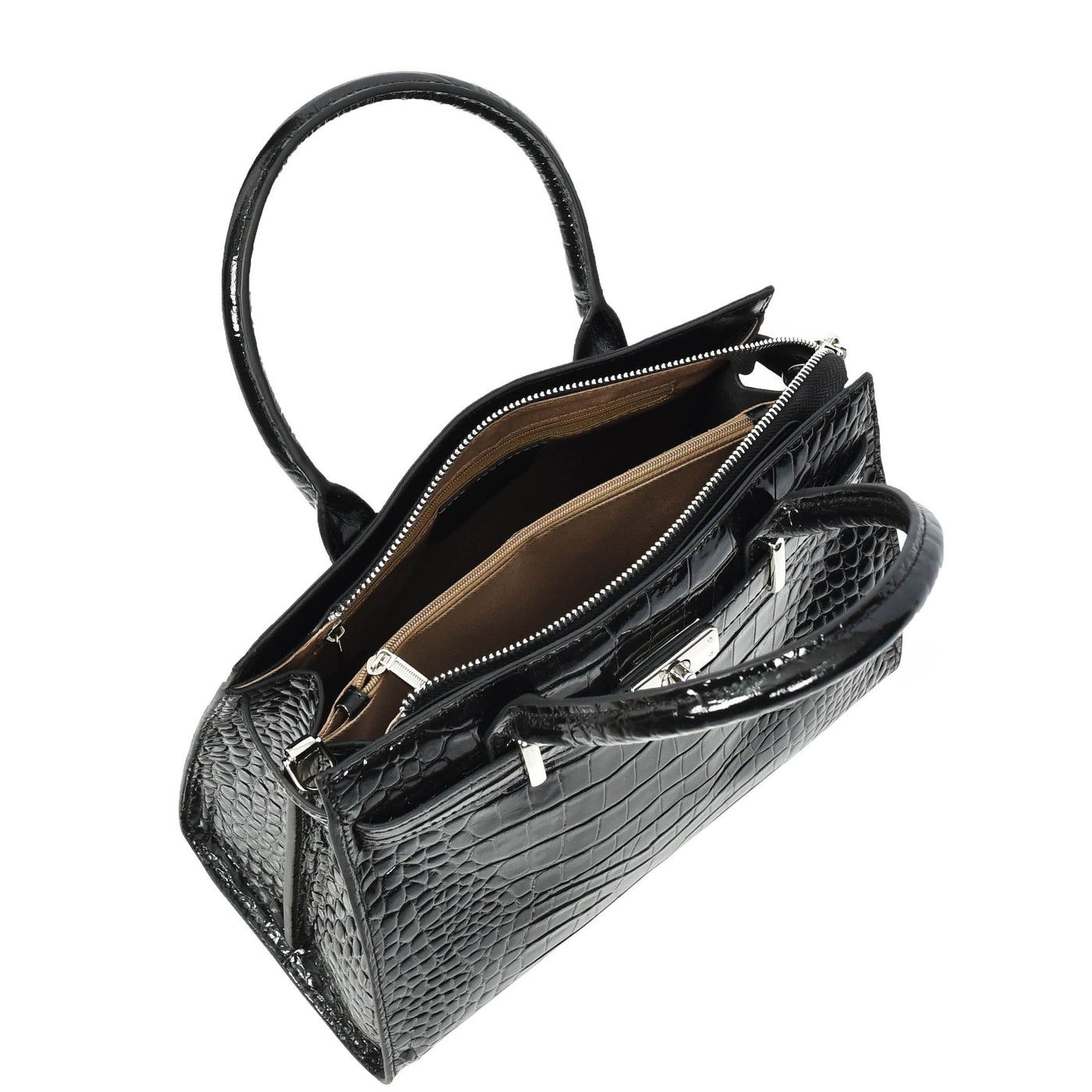 Women Real Leather Handbag Mid Size Organiser Top-Handle Handbag Noelle Black (Min Order From 10Pcs)
