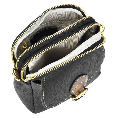 Women's Real Leather Cross Body Bag Small Size Sling Pouch Elizabeth Black (Min Order From 10Pcs)
