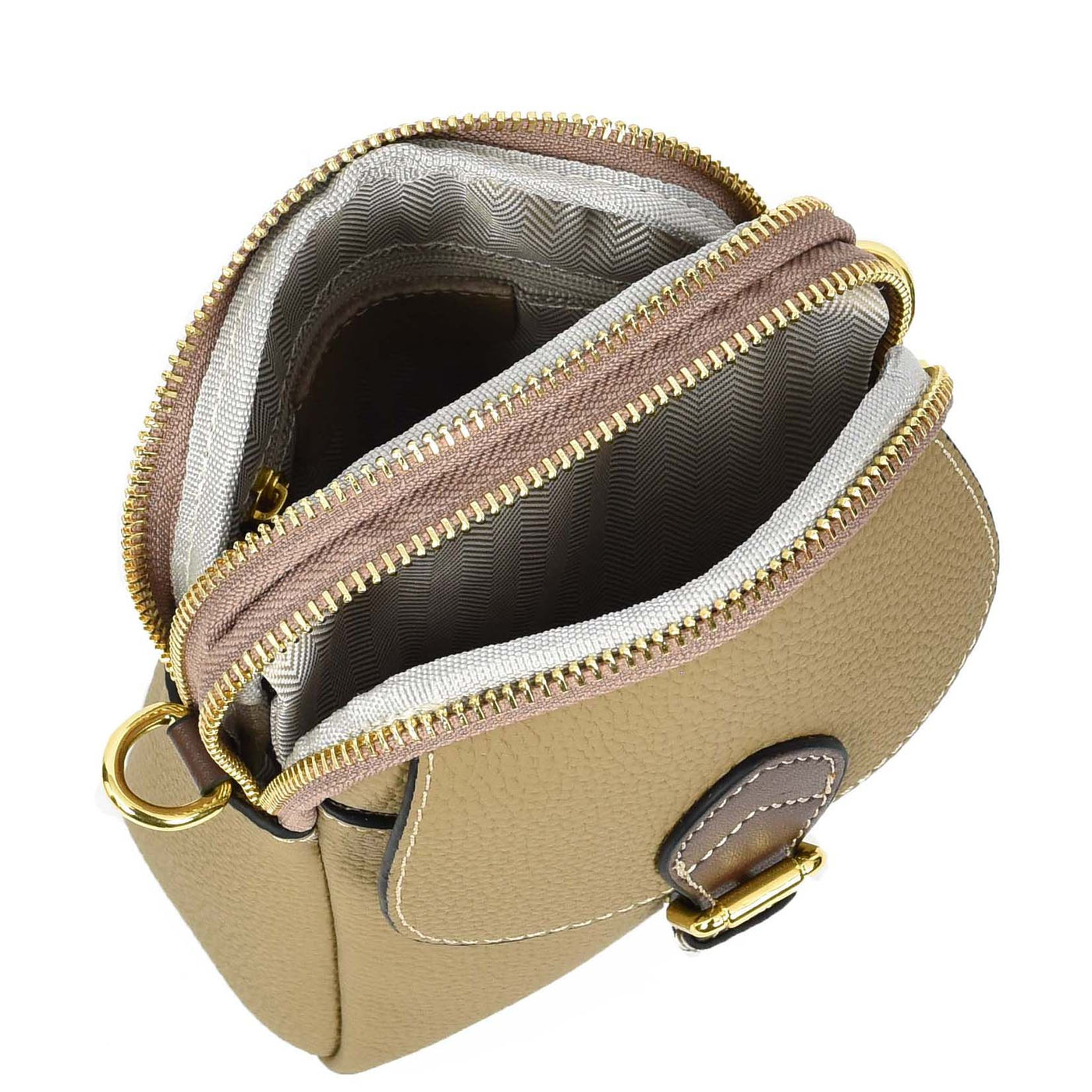 Women's Real Leather Cross Body Bag Small Size Sling Pouch Elizabeth Beige (Min Order From 10Pcs)