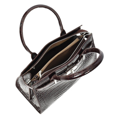 Women Real Leather Handbag Mid Size Organiser Top-Handle Handbag Noelle Brown (Min Order From 10Pcs)