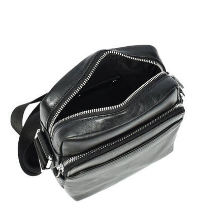 Mens Real Leather Cross Body Bag Small Size Travel Pouch Hanoi Black (Min Order From 10Pcs)
