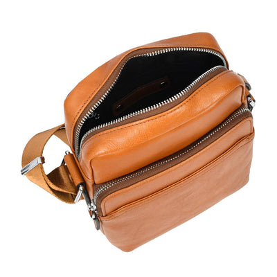 Mens Real Leather Cross Body Bag Small Size Travel Pouch Hanoi Tan (Min Order From 10Pcs)