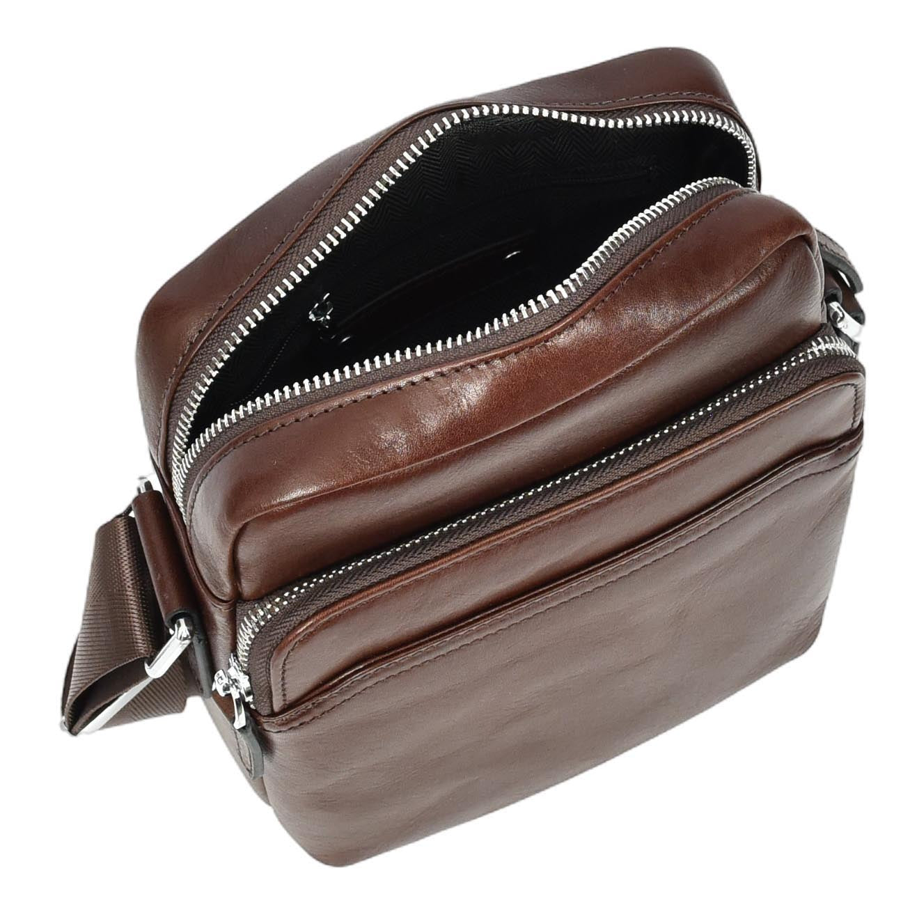 Mens Real Leather Cross Body Bag Small Size Travel Pouch Hanoi Brown (Min Order From 10Pcs)
