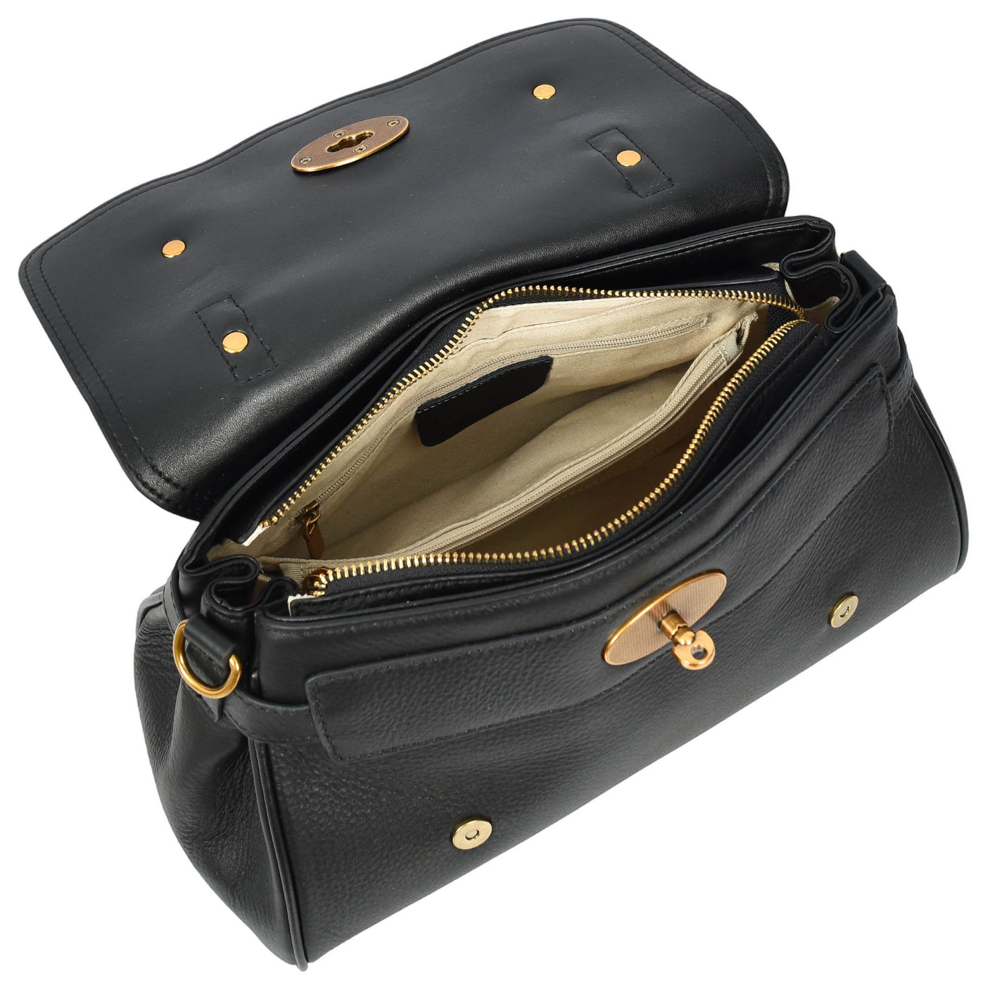 Womens Real Leather Handbag Classic Satchel Top-Handle Style Greta Black (Min Order From 10Pcs)