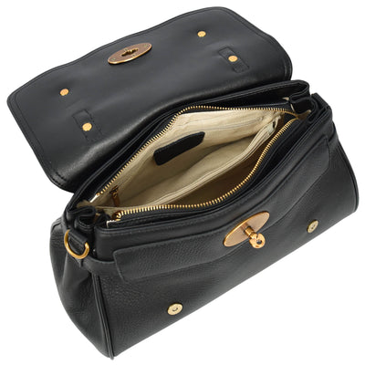 Womens Real Leather Handbag Classic Satchel Top-Handle Style Greta Black (Min Order From 10Pcs)
