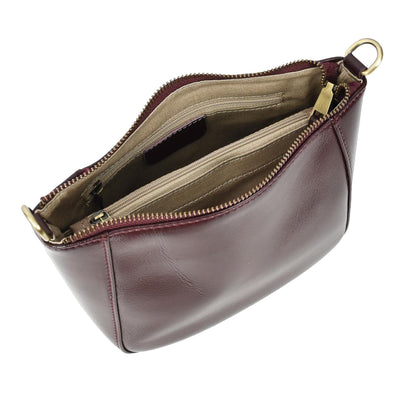Women's Real Leather Cross Body Bag Small Size Sling Pouch Catherine BURGUNDY (Min Order From 10Pcs)