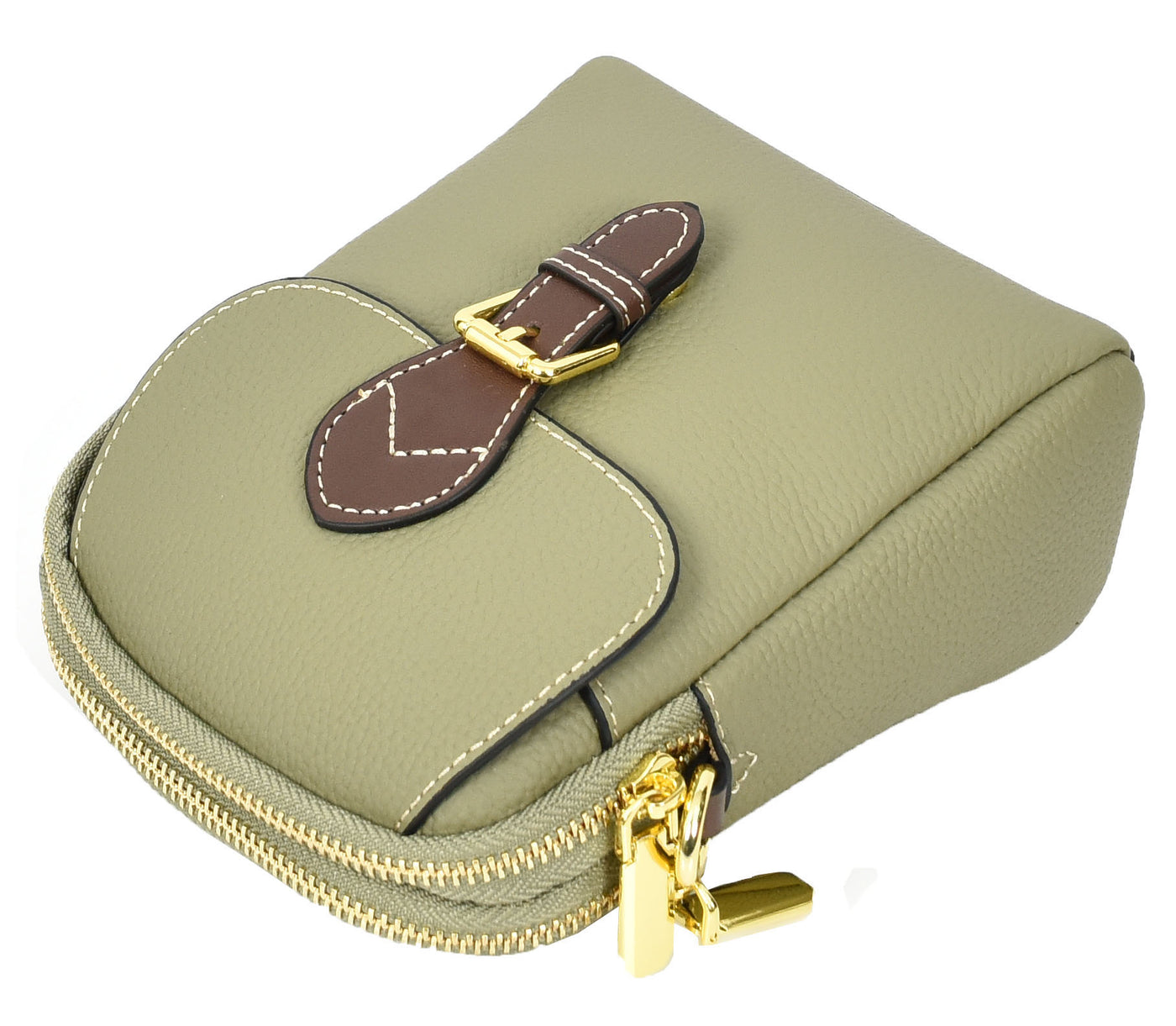 Women's Real Leather Cross Body Bag Small Size Sling Pouch Elizabeth Green (Min Order From 10Pcs)