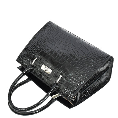 Women Real Leather Handbag Mid Size Organiser Top-Handle Handbag Noelle Black (Min Order From 10Pcs)