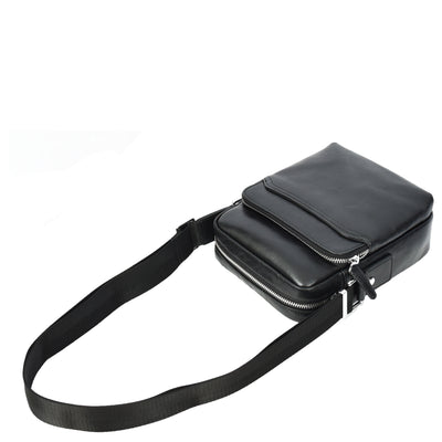 Mens Real Leather Cross Body Bag Small Size Travel Pouch Hanoi Black (Min Order From 10Pcs)
