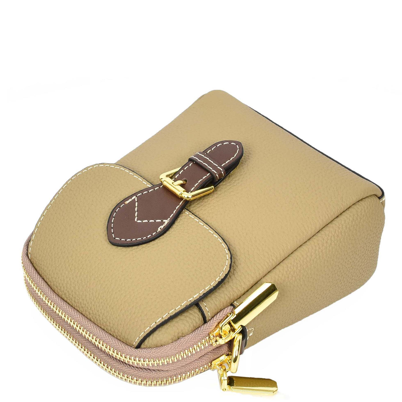 Women's Real Leather Cross Body Bag Small Size Sling Pouch Elizabeth Beige (Min Order From 10Pcs)