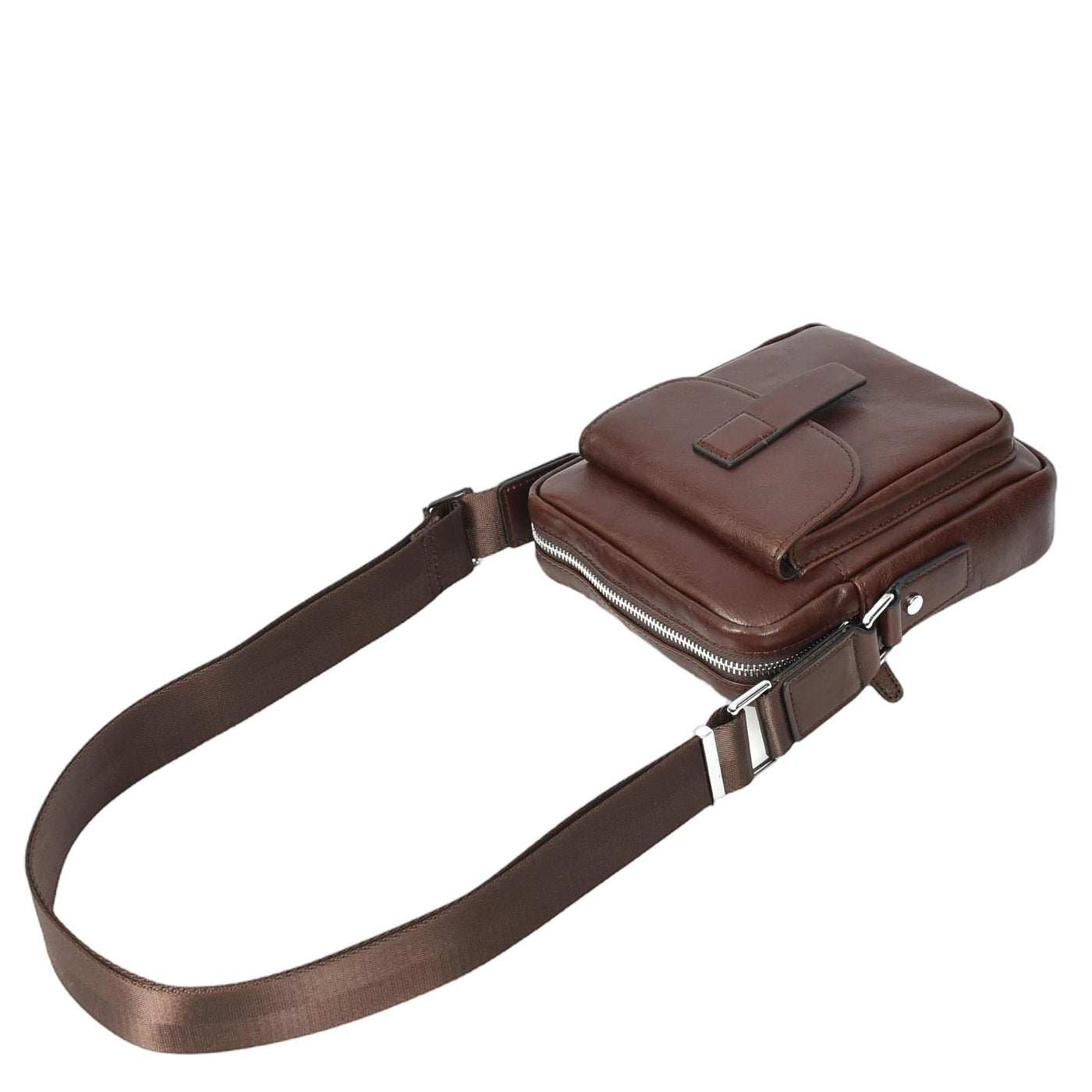Mens Real Leather Cross Body Bag Small Size Travel Pouch Malmo Brown (Min Order From 10Pcs)