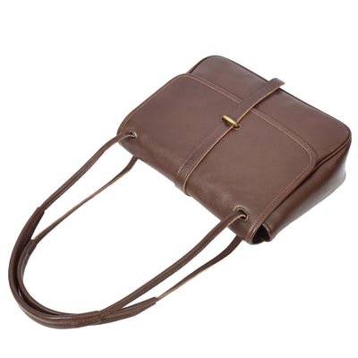 Women's Real Leather Shoulder Bag Classic Mid Size Handbag Simone Brown  (Min Order From 10Pcs)