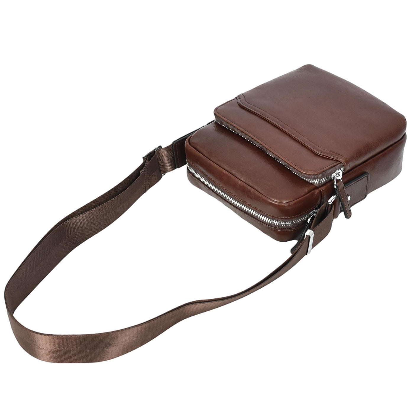 Mens Real Leather Cross Body Bag Small Size Travel Pouch Hanoi Brown (Min Order From 10Pcs)
