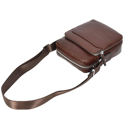 Mens Real Leather Cross Body Bag Small Size Travel Pouch Hanoi Brown (Min Order From 10Pcs)
