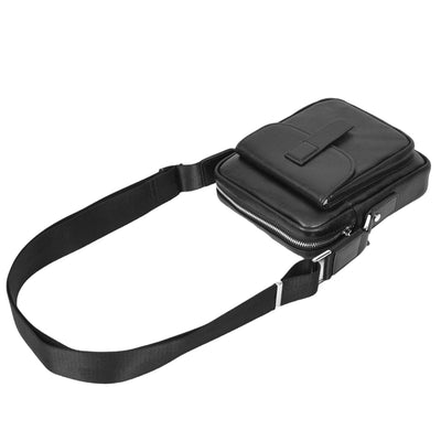 Mens Real Leather Cross Body Bag Small Size Travel Pouch Malmo Black (Min Order From 10Pcs)