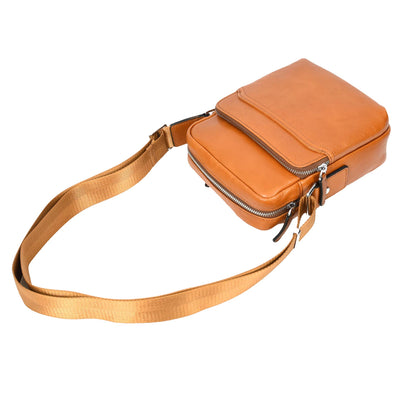 Mens Real Leather Cross Body Bag Small Size Travel Pouch Hanoi Tan (Min Order From 10Pcs)