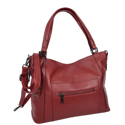 Women's Leather Tote Shoulder Handbag Evelyn Red ( Min Order From 10/Pcs )