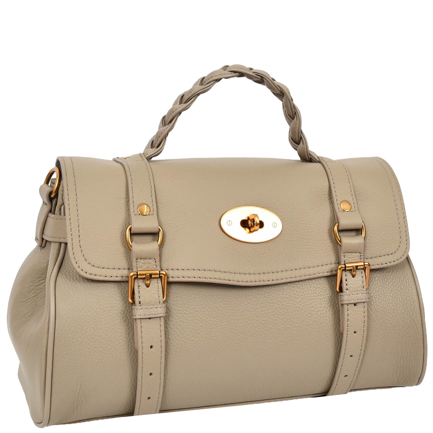 Womens Real Leather Handbag Classic Satchel Top-Handle Style Greta Gray (Min Order From 10Pcs)