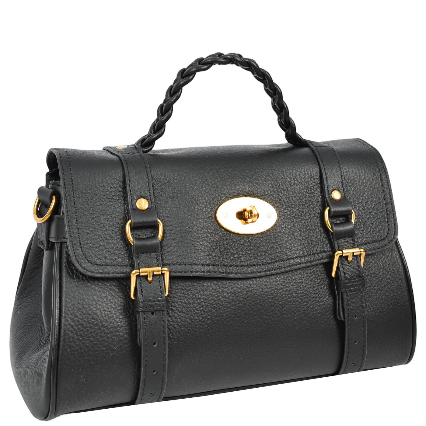 Womens Real Leather Handbag Classic Satchel Top-Handle Style Greta Black (Min Order From 10Pcs)